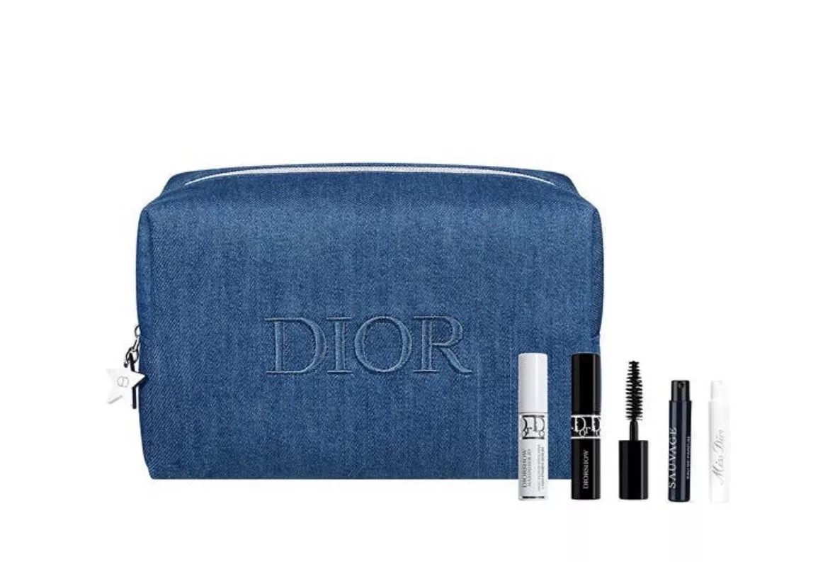 Christian Dior Pouch vanité denim logo marque broderie + SAMLLES GRATUITES