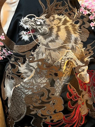 Herren Sukajan Wende Souvenir Jacke japanisches Muster Stickerei Kirin Sakura - Bild 10 von 47