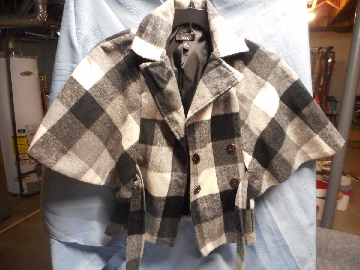 BCX WOMENS LINED COAT JACKET DOUBLE BREASTED SIZE XS PLAID