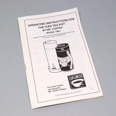 Iced Tea Pot By Coffee Operating Instructions Model