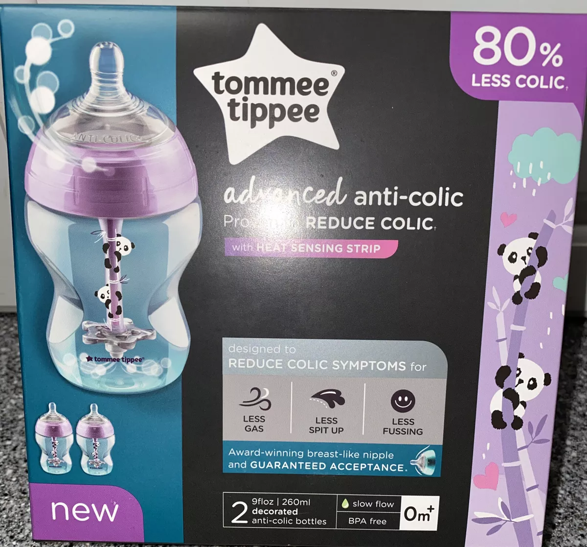 Tommee Tippee Closer to Nature Baby Bottles Slow Flow Breast-Like Nipple  with Anti-Colic Valve (9oz, 3 Count)