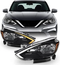 For 2016-2019 Sentra LED Tube Running Switchback Signal Halogen Black Headlights