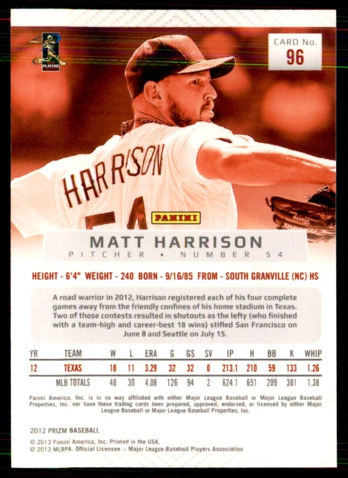 Panini Prizm 2013 Matt Harrison Texas Rangers #96 Foto 2 de 2
