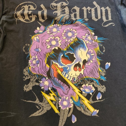 Ed Hardy Christian Audigier T-Shirt Herren Medium Schwarz Totenkopf Samt Tattood Don - Bild 2 von 14