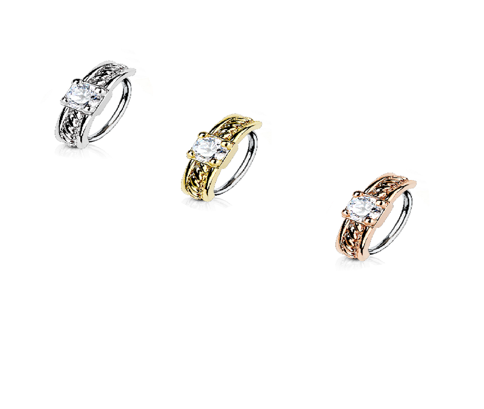 18G 20G Nose and Cartilage Bendable Hoop Rings Prong CZ Centered Half Circle Top