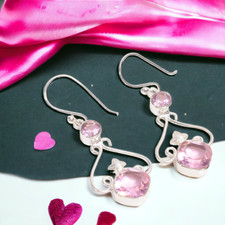 Natural Pink Amethyst Gemstone Drop/Dangle Earrings 925 Sterling Silver Jewelry