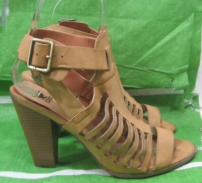 Tan 4''High block Heel  peep Toe ankle Strap  Shoes  WOMEN Size 10