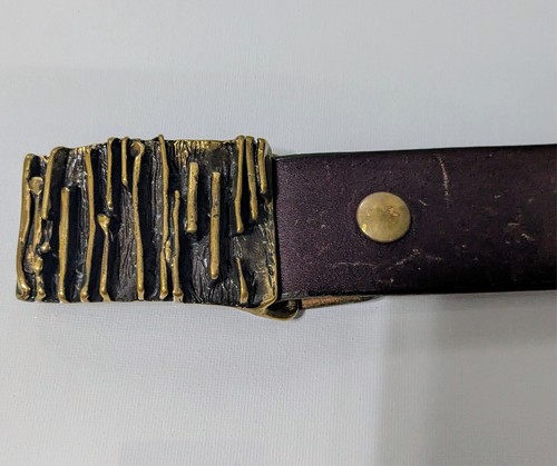 Vintage 42" THE STOWE LEATHER Co Leather Belt w/Solid Cast Brass Buckle - Picture 3 of 8
