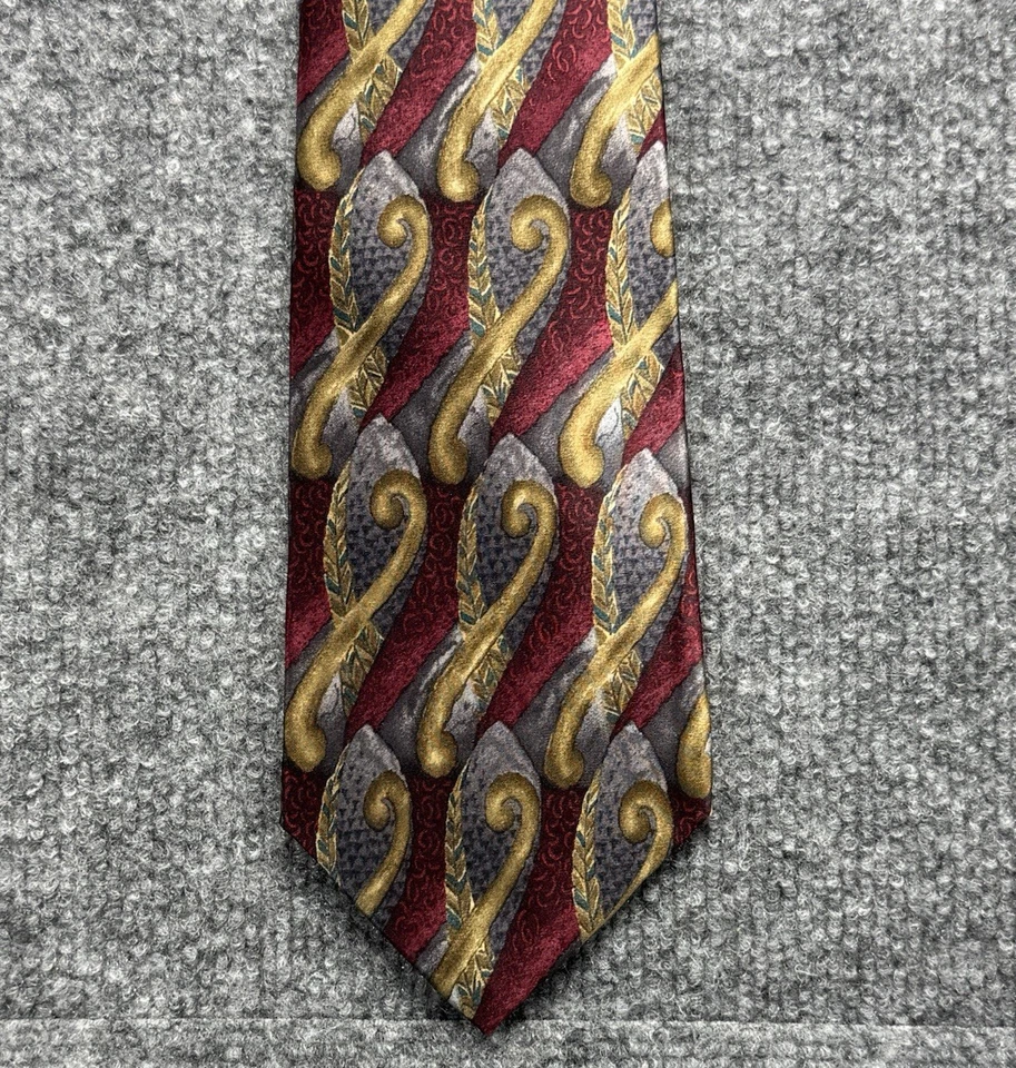 Corbata de diseñador Stonehenge colores cóctel granate, tostado, gris diseño geométrico Foto 2 de 4