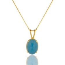 14K Gold Plated 925 Sterling Silver Aqua Blue Chalcedony Chain Pendant Jewelry