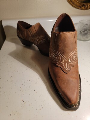 DURANGO CRUSH WOMEN'S LOW CUT ANKLE SLIP ON BOOTS WESTERN BROWN LEATHER SIZE 6.5
