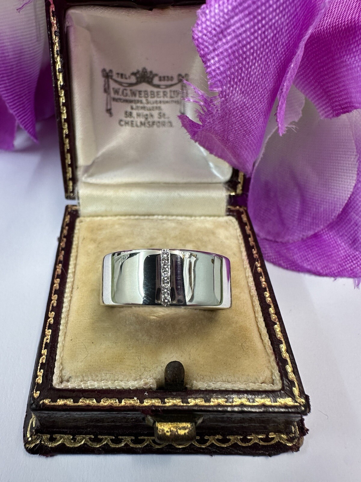 Wide White Gold Diamond 5 Stone 9ct Wedding Band