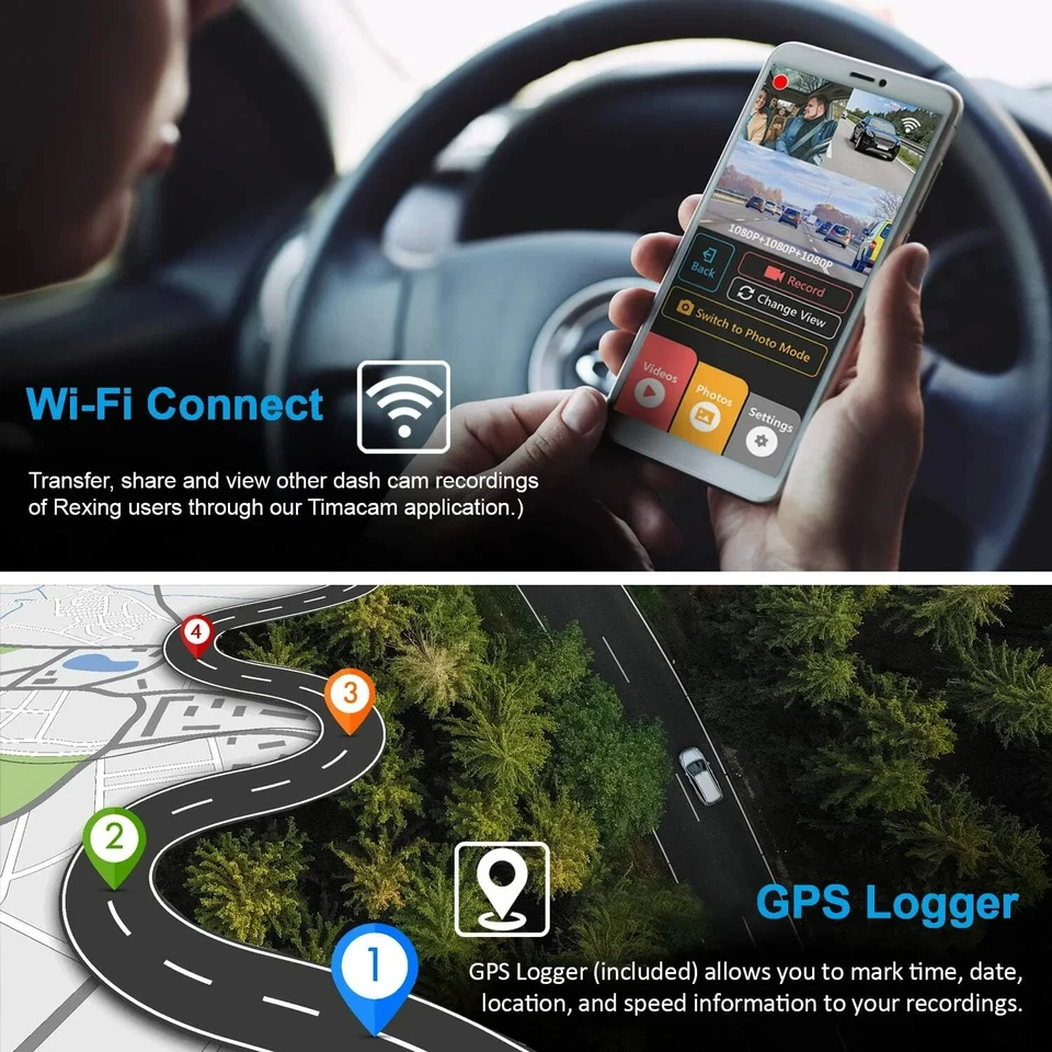 REXING S1 Dash Cam 3-Channel Front,Rear,Cabin 1080P +1080p +1080p, 3” LCD - Image 4 of 4