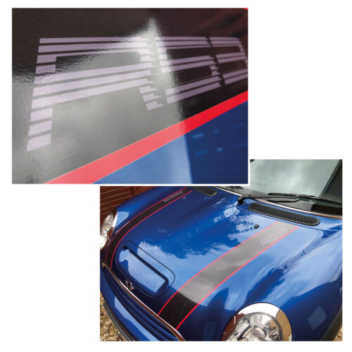 R53 schwarze Motorhaube Streifen Aufkleber passt Mini Cooper S R53 blasenfrei exakte Passform - Bild 2 von 5