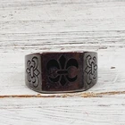 VINTAGE MENS FLEUR DI LIS ENAMEL SIGNET STERLING SILVER 925 RING SZ 12.25 RETRO
