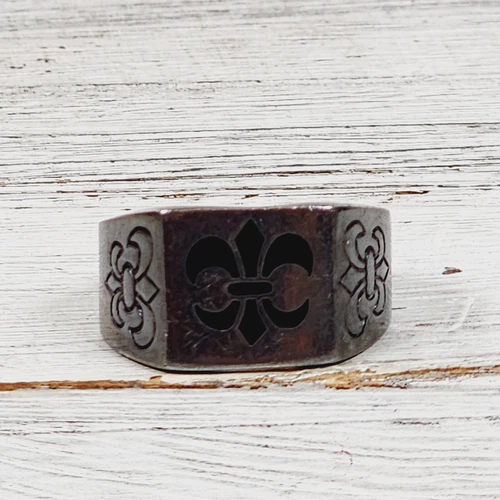 VINTAGE MENS FLEUR DI LIS ENAMEL SIGNET STERLING SILVER 925 RING SZ 12.25 RETRO