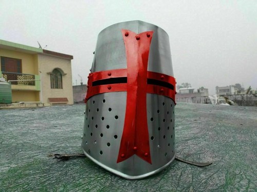 Casque Médiéval Chevalier Templier Croix Rouge Croisé GN Cosplay Helmet