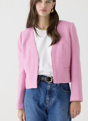 J.Crew Size 2 Collarless Lady Jacket Blazer  in Maritime Tweed Chariot Pink NWT