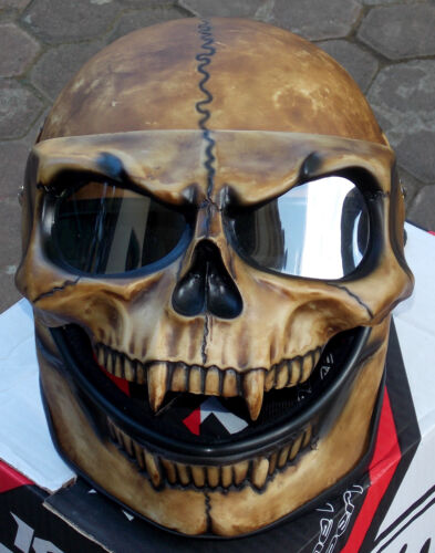 Motorcycle Helmet Skull Monster Death Visor Flip Up Shield Ghost Rider Full Face - Photo 1 sur 9