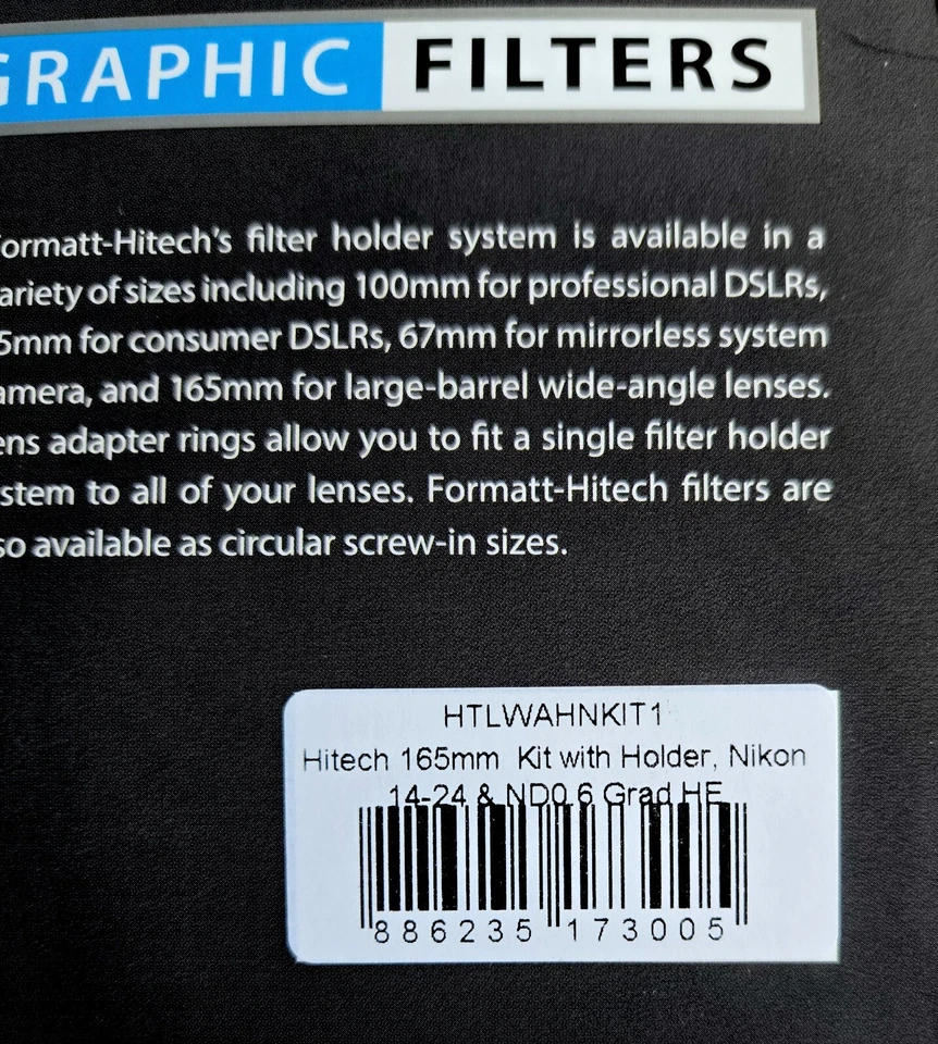 Formatt Hitech 165mm Grad ND 0.6 Filter + Holder + Nikon 14-24mm Lens Adapter - Image 3 of 4