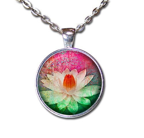 Lotusblume Zen spiritueller Yoga handgefertigter runder Glasanhänger Halskette Schmuck