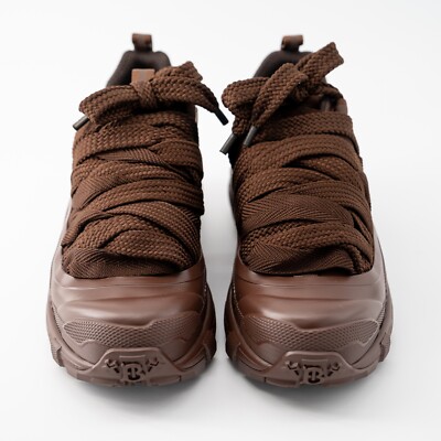 size 12 /EU 45 Burberry Arthur Lace Brown Sneakers Leather Deep