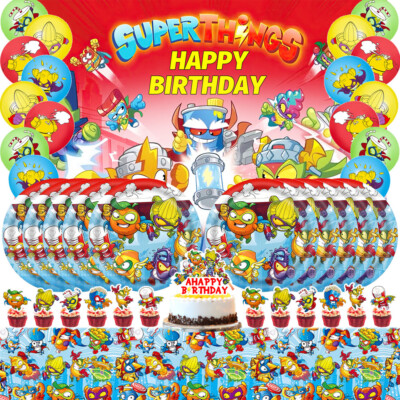 Set De Décoration Superthings Pour Anniversaire - Assiettes, Ballons, Bannière - Neuf