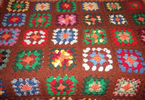VTG Crochet Granny Square Roseanne Brown Multicolor Afghan Throw Blanket 66”x82” - Picture 5 of 5