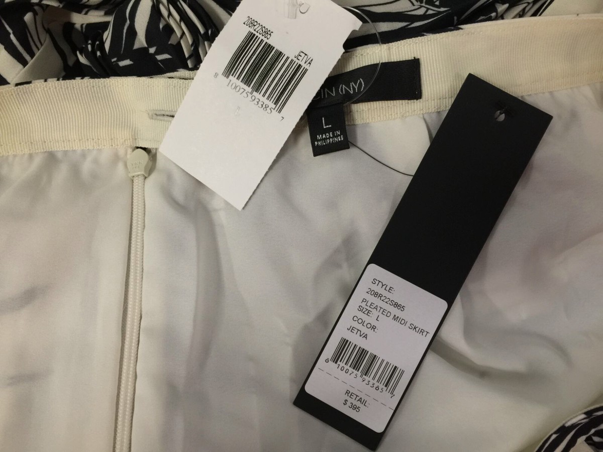 $395 Toccin NY Women's Ivory Palm-Print Pleated Midi Skirt Size L
