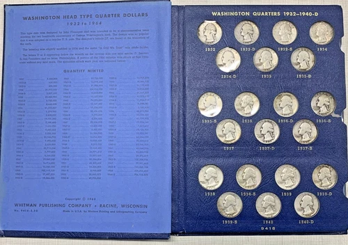 1932-1964 Washington Silver Quarter Complete Set-Whitman Deluxe Coin Album (P)