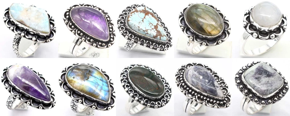 Mondstein Lapis Labradorite Mix Edelstein Ringe Versilbert Handgemacht Ringe - Bild 2 von 2