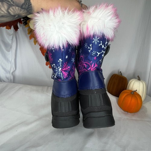 DREAM PAIRS Kids Navy Fuchsia Waterproof Warm Faux Fur Lined Snow Boots, Size 2 - Picture 7 of 9