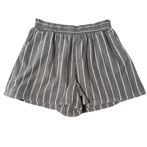 Universal Thread Linen Blend Pull-On Shorts Women L Gray Striped Preppy Coastal