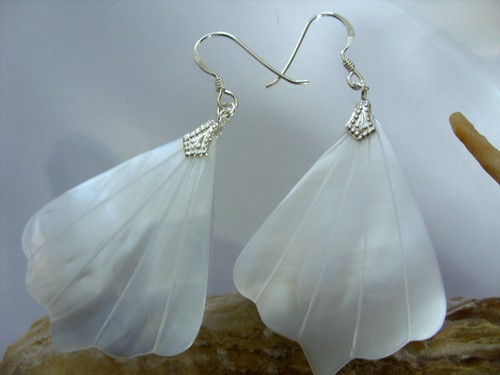 6 cm 925 Silber Ohrringe weiße Perlmutt Muschel Ohrhänger Ohrringe Earrings  - Bild 1 von 2