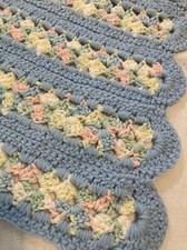 Hand Crocheted Baby Blkt Crib Lap White Mint Baby Blue Yellow