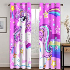 Girls Unicorn Curtains Bedroom Ring Blackout Door Decor UV Protect/Customizable