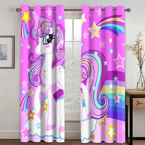 Magische Einhorn Vorhänge Dicke Verdunkelung Schlafzimmer Thermo Ring Top Ösenvorhänge - Bild 6 von 57