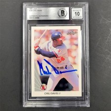 Chili Davis autograph signed 1990 Leaf #288 card Angels BAS BGS 10 auto