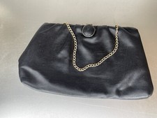 Vintage Purse Black FAUX LEATHER EVENING BAG HANDBAG CLUTCH CHAIN STRAP Clasp