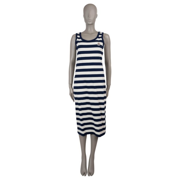 71986 authentisches MONCLER marineblau & weiß Baumwolle 2024 GESTREIFTES JERSEY MIDI Kleid XS