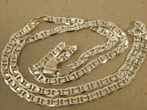 Men's Lady's 4mm Wide Mariner Link Necklace Chain Silver Plated 24in Inch Long - Picture 5 of 5