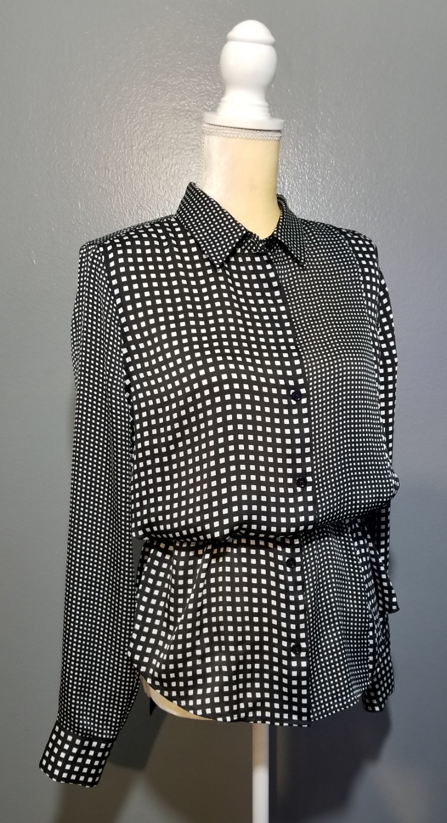 Femme Long Sleeve Button Down Blk/wht Polka Squares Women's 