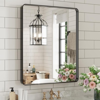 Black Bathroom Mirror for Wall 20X30 Inch, Rectangular Black Metal Framed Van...