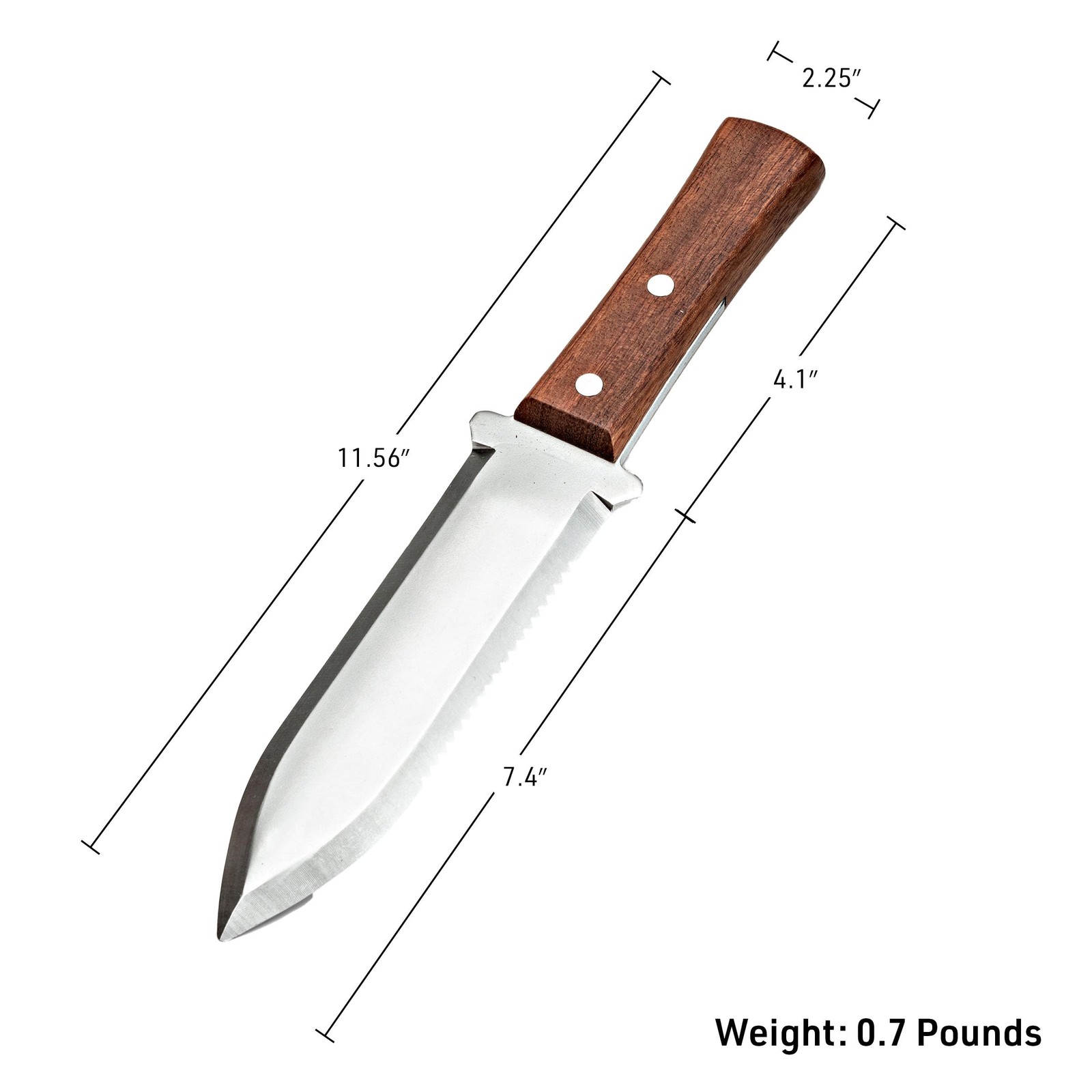 Hori Hori Garden Knife with 7.4” Stainless-Steel Double-Edged Serrated, Strai...