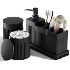 6-Piece Black Bathroom Set - Sleek Resin Organizer with Soap Dispenser, Tooth...