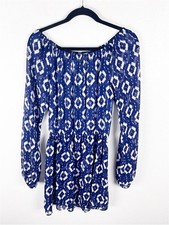 SHOW ME YOUR MUMU Lily Blue White Sheer Elastic Waist Dress Small Boho Casual