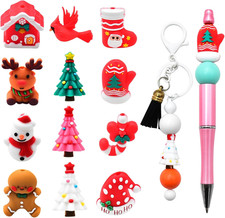 3D Silicone Focal Beads for Keychain Making, 12 PCS Christmas Theme Silicone Bea