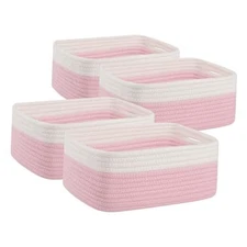 4 Pack Storage Baskets for Organizing, Small Bins 11.8"*7.8"*4.7" Pink/White