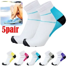 5 Pairs Compression Socks Plantar Fasciitis Arch Ankle Running Support Men Women