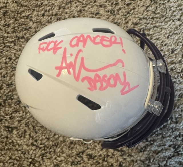 ARI LEHMAN SIGNED AUTO WHITE MINI HELMET F*** CANCER JASON 1 BGS AUTOGRAPHED D